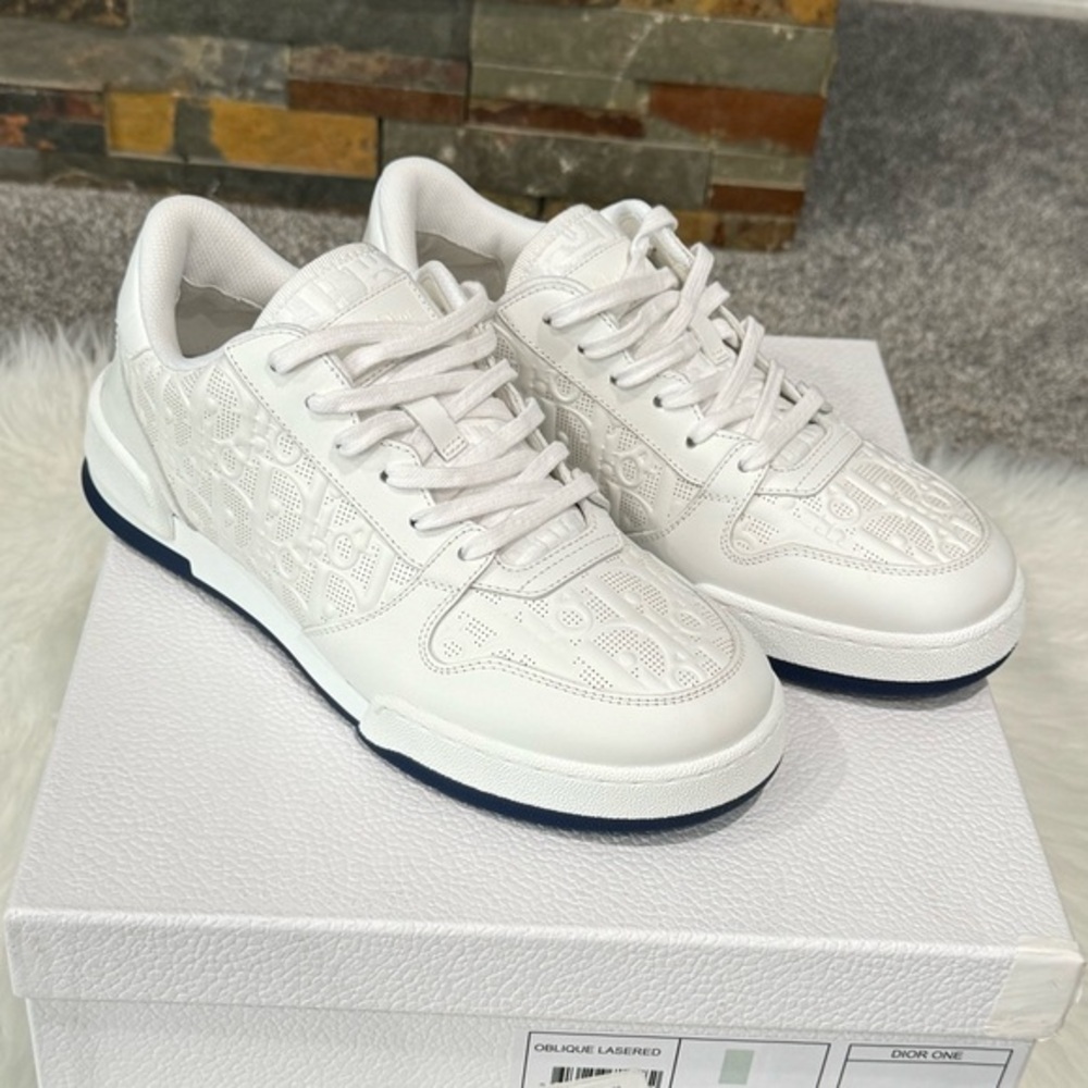 SOLD‼️Christian Dior - Dior One White Oblique Perforated Calfskin Womens Sneaker - Picture 6 of 14